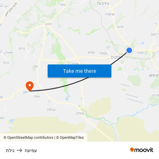 גילת to עמיעוז map