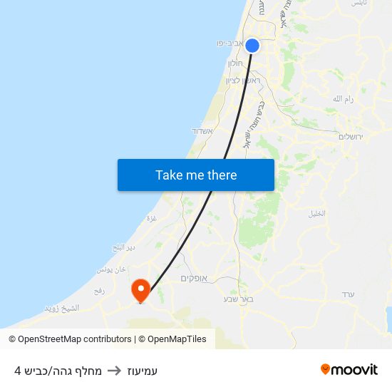 מחלף גהה/כביש 4 to עמיעוז map