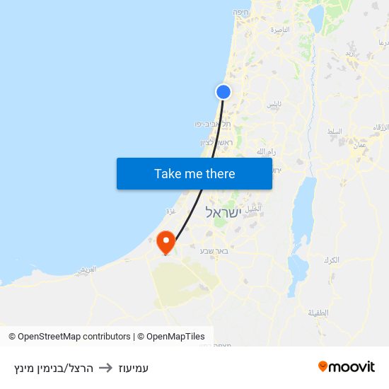 הרצל/בנימין מינץ to עמיעוז map