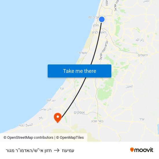 חזון אי''ש/האדמו''ר מגור to עמיעוז map