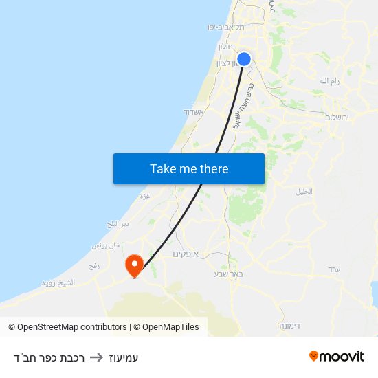 רכבת כפר חב"ד to עמיעוז map