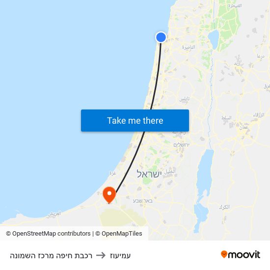רכבת חיפה מרכז השמונה to עמיעוז map
