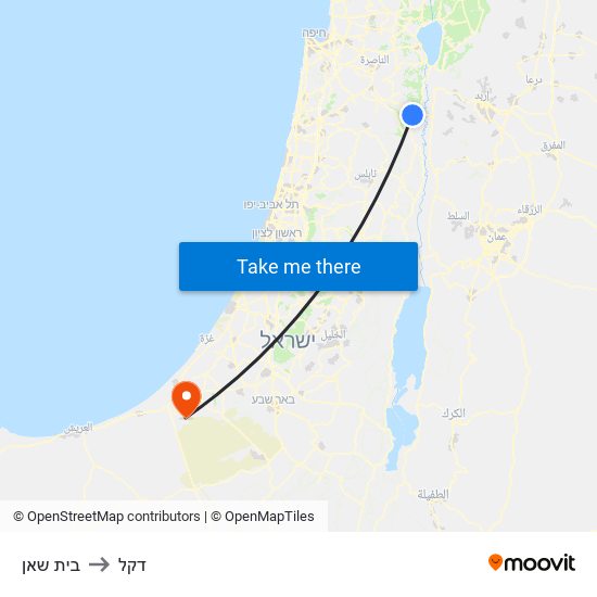 בית שאן to דקל map