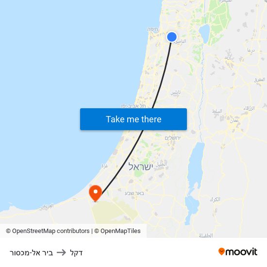 ביר אל-מכסור to דקל map