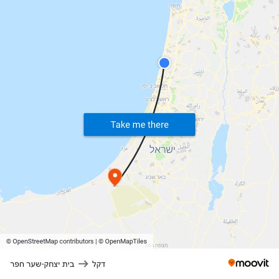 בית יצחק-שער חפר to דקל map