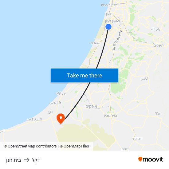 בית חנן to דקל map