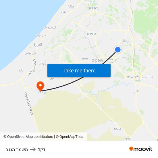 משמר הנגב to דקל map