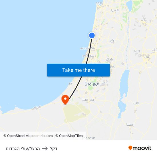 הרצל/עולי הגרדום to דקל map