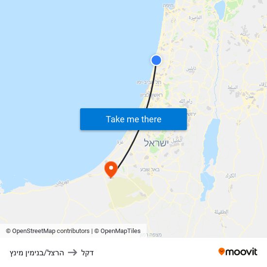 הרצל/בנימין מינץ to דקל map