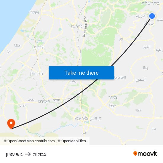 גוש עציון to גבולות map