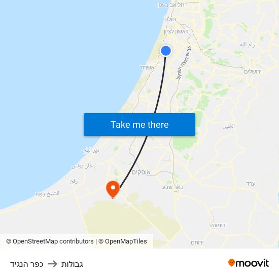 כפר הנגיד to גבולות map