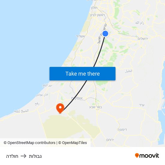 חולדה to גבולות map