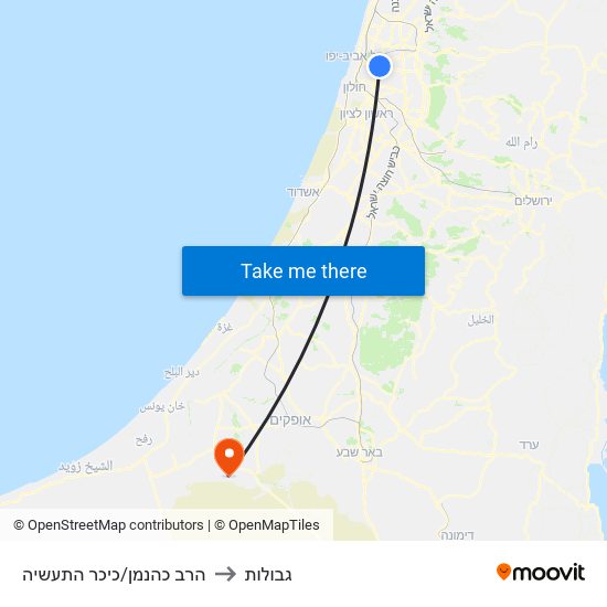 הרב כהנמן/כיכר התעשיה to גבולות map