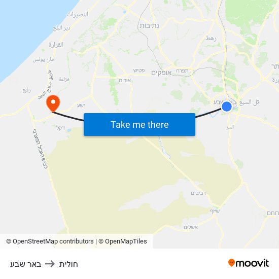 באר שבע to חולית map