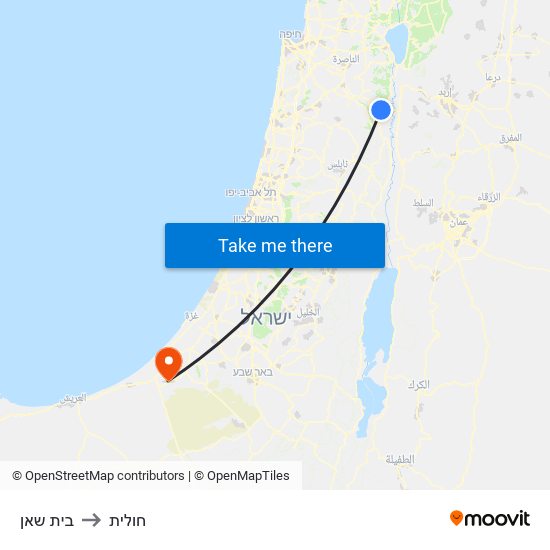 בית שאן to חולית map