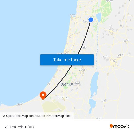 אילנייה to חולית map