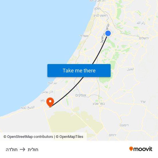 חולדה to חולית map