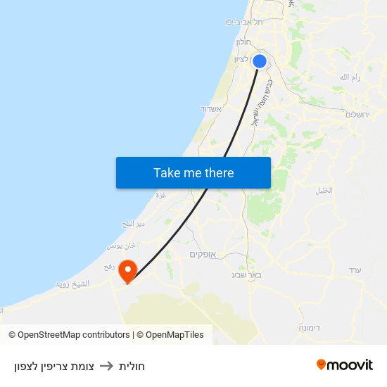 צומת צריפין לצפון to חולית map