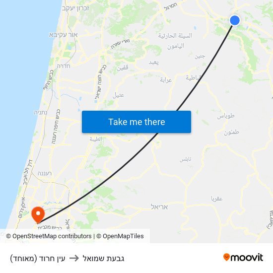 עין חרוד (מאוחד) to גבעת שמואל map