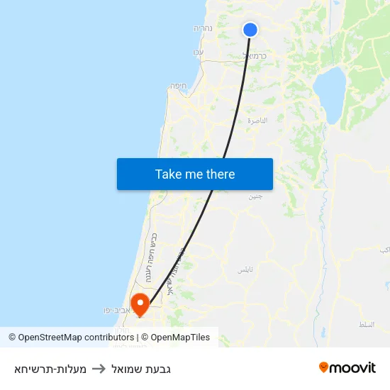 מעלות-תרשיחא to גבעת שמואל map