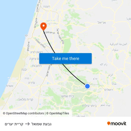 קריית יערים to גבעת שמואל map