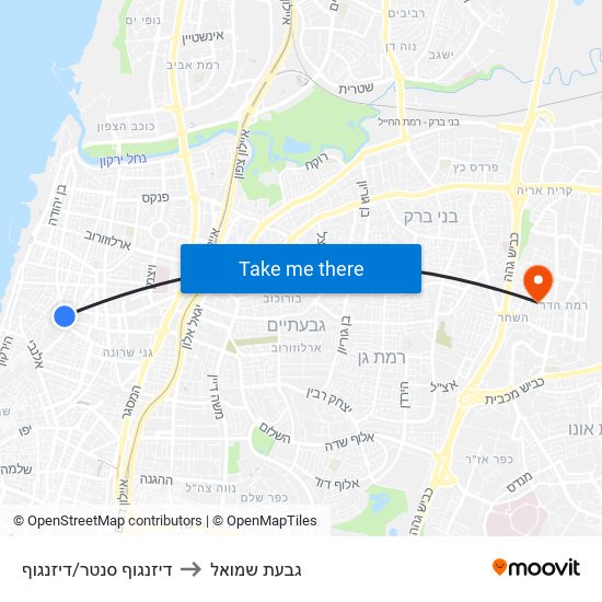 דיזנגוף סנטר/דיזנגוף to גבעת שמואל map