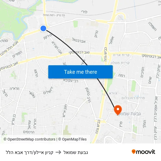 קניון איילון/דרך אבא הלל to גבעת שמואל map