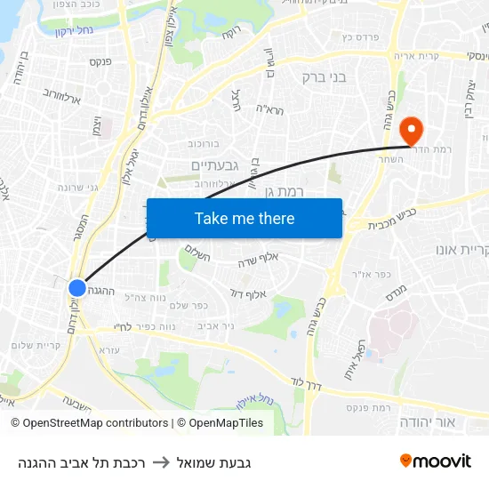 רכבת תל אביב ההגנה to גבעת שמואל map