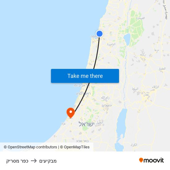 כפר מסריק to מבקיעים map