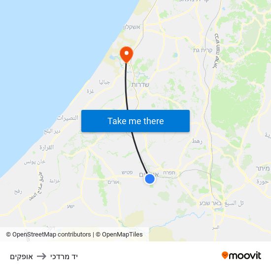 אופקים to יד מרדכי map