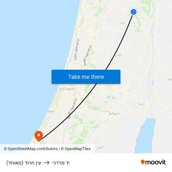 עין חרוד (מאוחד) to יד מרדכי map