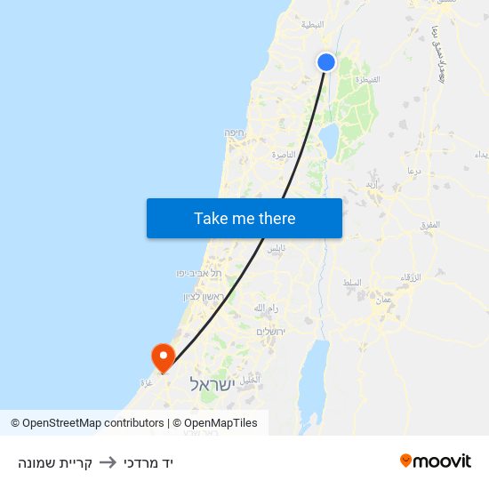 קריית שמונה to יד מרדכי map