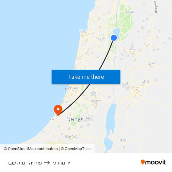 פורייה - נווה עובד to יד מרדכי map