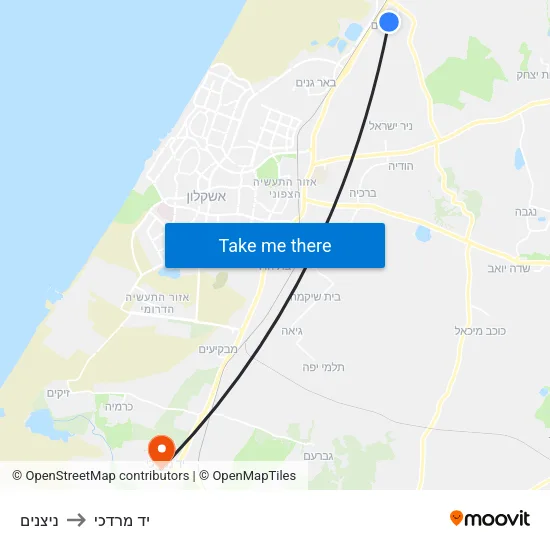 ניצנים to יד מרדכי map