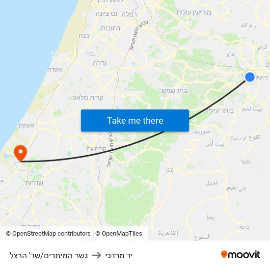 גשר המיתרים/שד' הרצל to יד מרדכי map