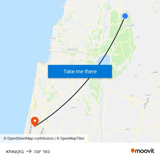 בוקעאתא to כפר יונה map