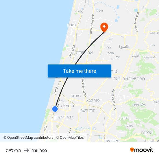 הרצלייה to כפר יונה map