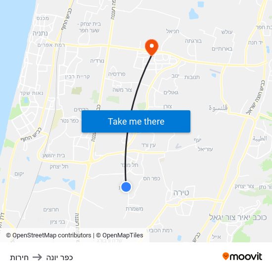 חירות to כפר יונה map