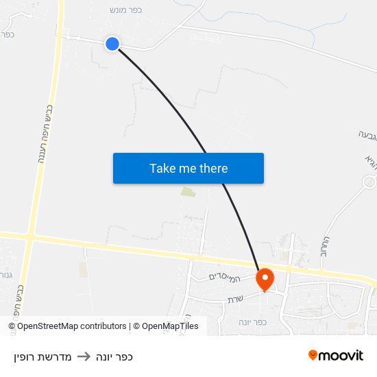 מדרשת רופין to כפר יונה map