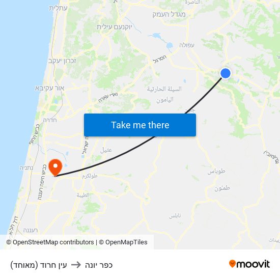 עין חרוד (מאוחד) to כפר יונה map