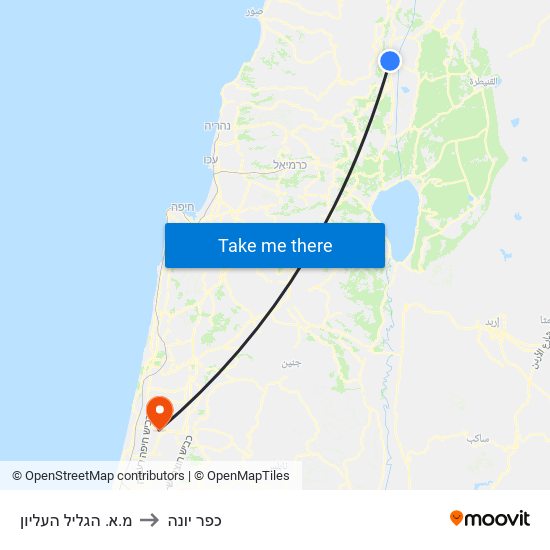 מ.א. הגליל העליון to כפר יונה map