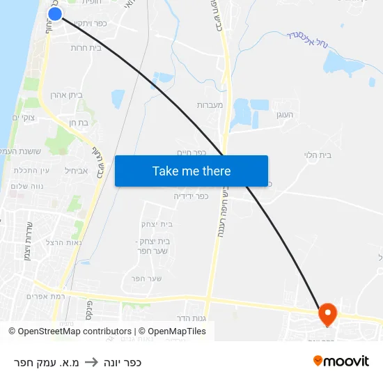 מ.א. עמק חפר to כפר יונה map