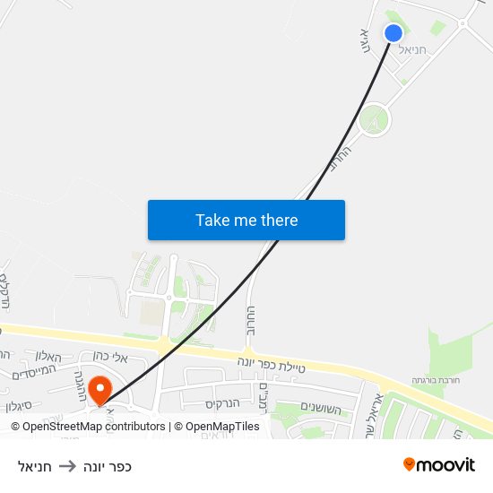 חניאל to כפר יונה map