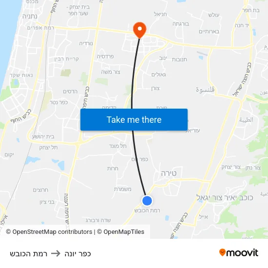 רמת הכובש to כפר יונה map