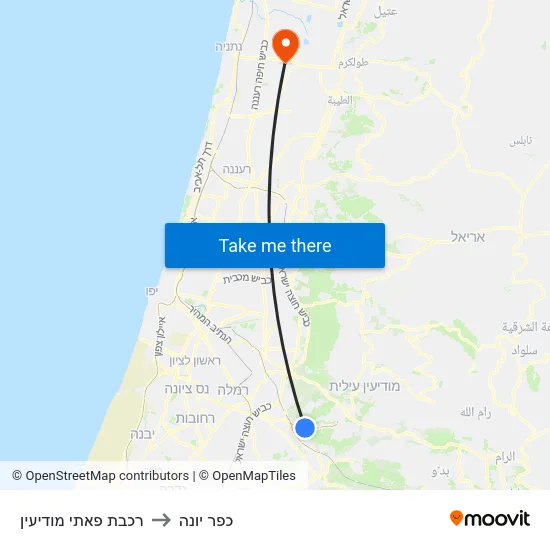 רכבת פאתי מודיעין to כפר יונה map
