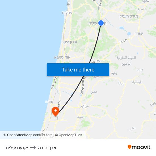 יקנעם עילית to אבן יהודה map