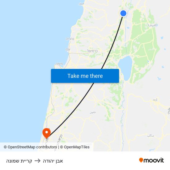 קריית שמונה to אבן יהודה map