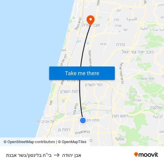 בי''ח בלינסון/גשר מבצע ארנון to אבן יהודה map