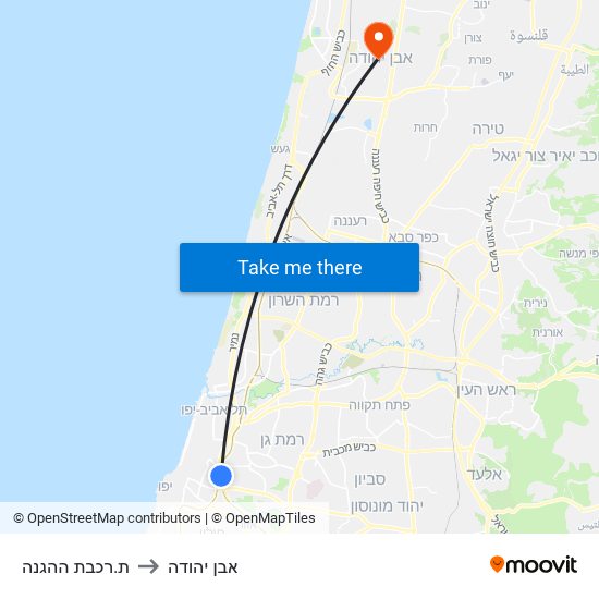 ת.רכבת ההגנה to אבן יהודה map