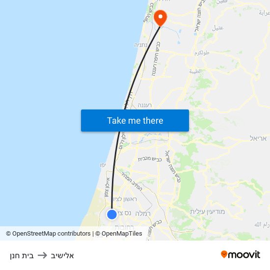 בית חנן to אלישיב map